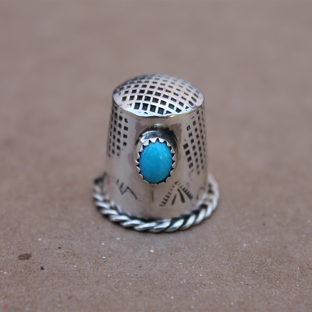 Turquoise Silver Thimble