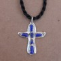 Lapis Cross Necklace, on Black Cord