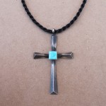 Large Turquoise Cross on Black Cord