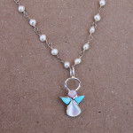 Mini Turquoise Angel on Fresh Water Pearl Necklace